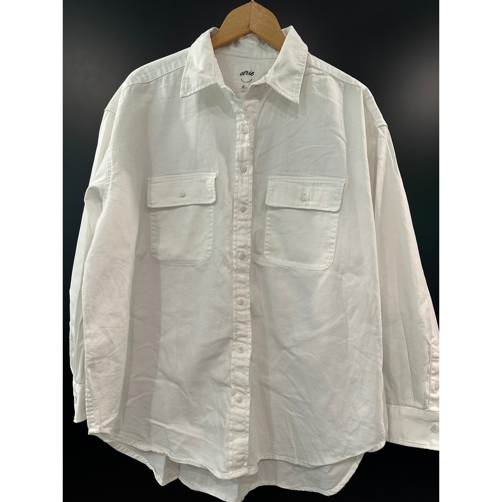 Aerie Womens White Denim Button Down Shirt Oversized Long Sleeve Small S5D4W9F